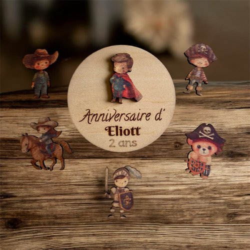 Magnet en bois anniversaire, thème animaux de la forêt