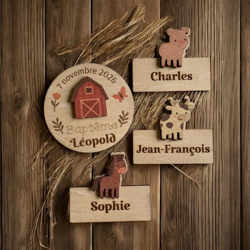Magnet bois animaux de la ferme baptême, anniversaire…