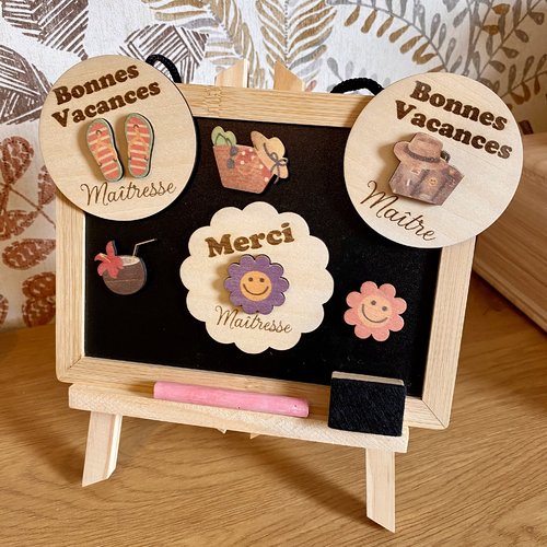 Magnets en bois merci maîtresse, bonnes vacances, cadeau fin d’année, maître, nounou, atsem…