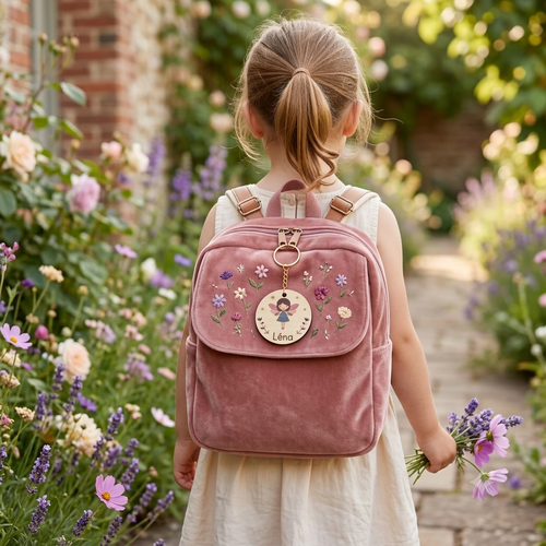 Porte-clés enfant en bois personnalisé motifs fées — idée cadeau école & cartable