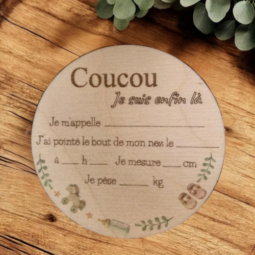 Carte naissance bois personnalisée, carte bois naissance prenom date heure taille poids à écrire. carte bébé étape