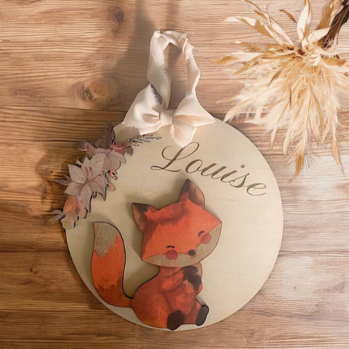 Décoration murale enfant renard chambre bebe, plaque de porte prenom enfant
