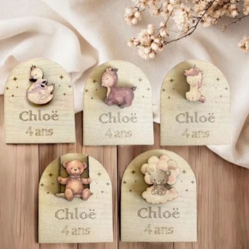 Magnet en bois anniversaire,  cadeaux invités anniversaire