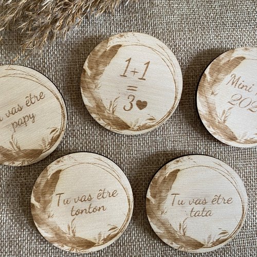 Magnet annonce grossesse en bois - annonce naissance personnalisée