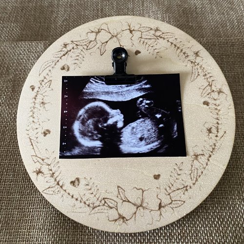 Carte bois photo échographie, carte bébé en bois