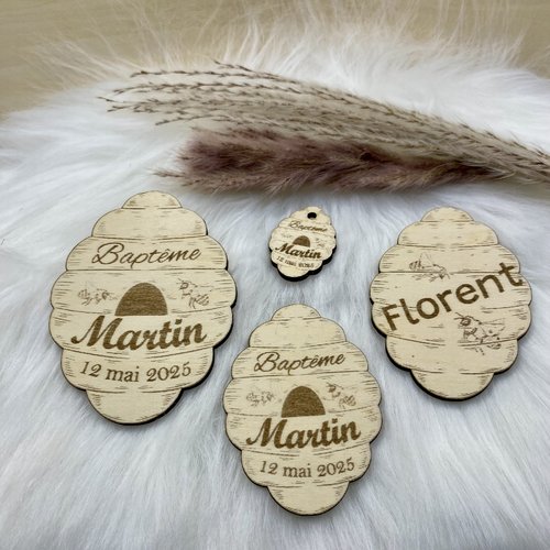 Magnet, marque-places, etiquettes en bois gravée – cadeau invité personnalisé pour mariage, baptême, communion