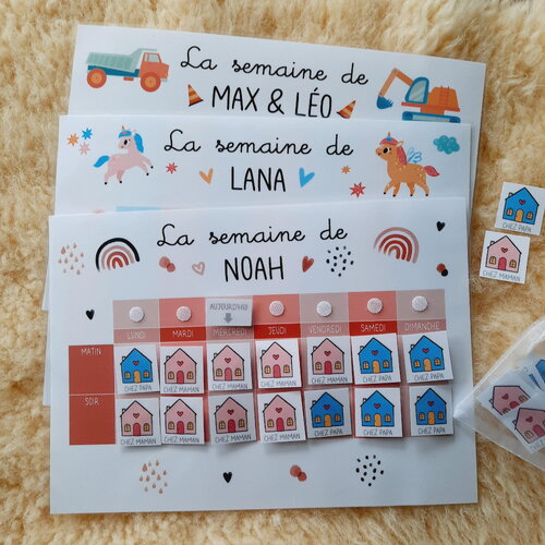 Planning garde alternée a4  matin, soir – semainier garde alternée - personnalisable selon les besoins de l’enfant