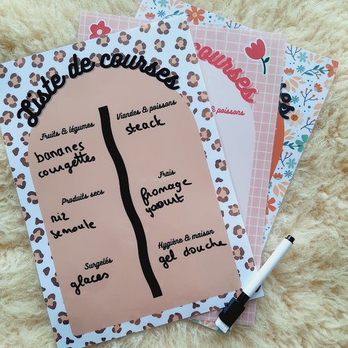 Liste de courses aimantée a4 plastifiée réutilisable – mémo frigo magnétique – planner courses effaçable