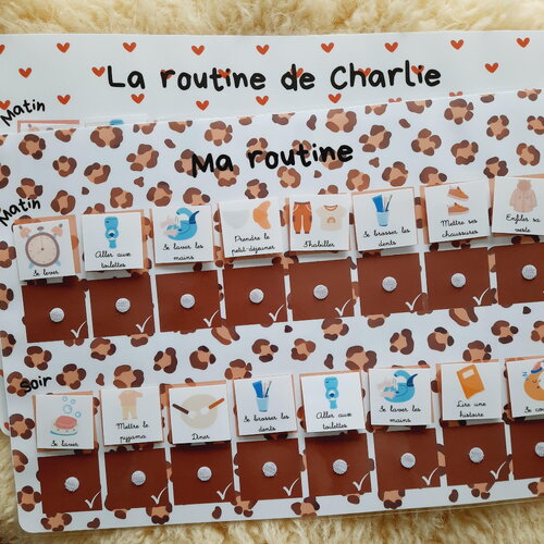 Routine a3 grand format matin et soir personnalisée au prénom de l'enfant - autonomie et motivation de l'enfant
