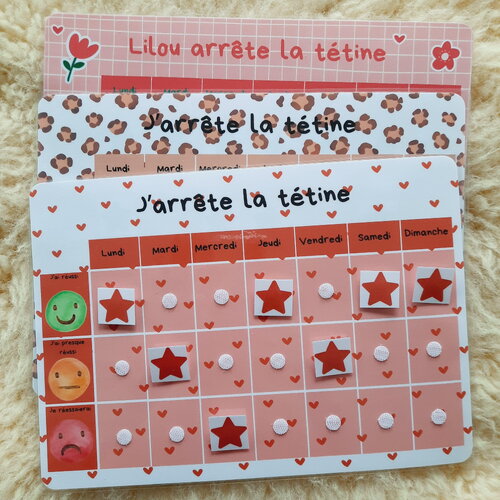 J'arrête la tétine ! tableau de motivation à l'arrêt de la tétine
