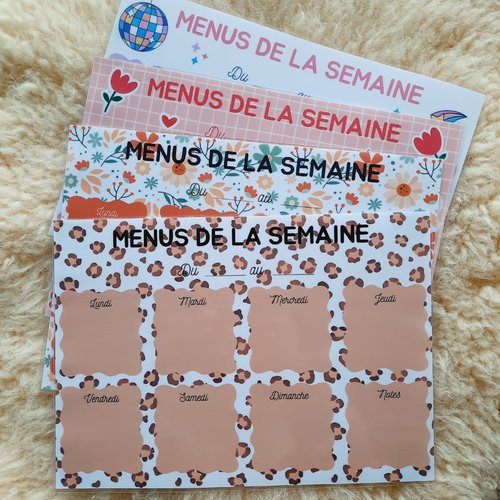Menus de la semaine a4 plastifié réutilisable  – planning menus