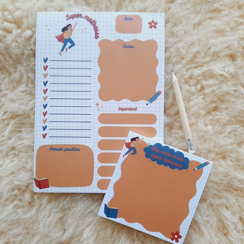 Cadeau maîtresse fin d'année - coffret papeterie maîtresse fin d'année scolaire - bloc notes a5 et mémo - remerciement école