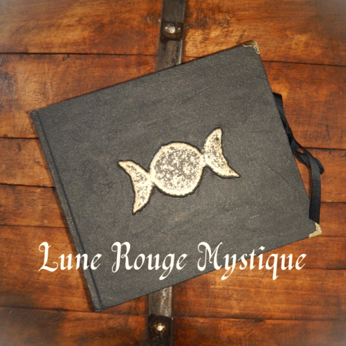 Grimoire noir et bronze triple lune,carnet witchcraft