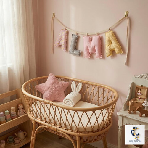 Banderole prénom bébé personnalisée - lettres en tissu rembourrées 15cm - guirlande prénom - décoration chambre - cadeau naissance