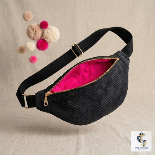 Sac banane velours côtelé noir - sac bandoulière fait main à nice - cadeau fête des mères personnalisable - mode femme artisanale