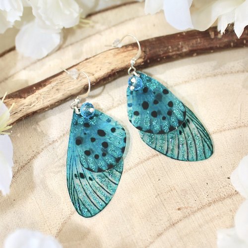Boucles d'oreille "ailes de fée papillon bleu"