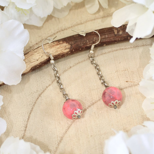 Boucles d'oreilles "perle d'agathe rose"