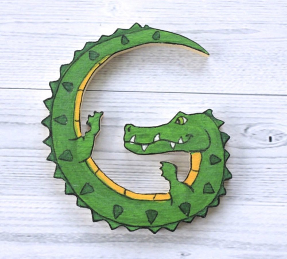 Grand puzzle crocodile en bois 27 pieces : lettre de l'alphabet