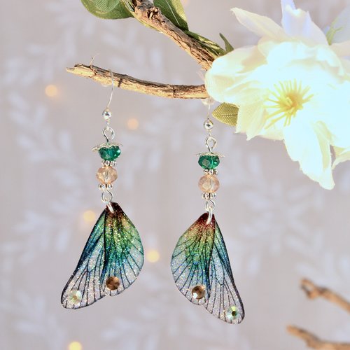 Boucles d'oreilles "ailes de fée dégradées" féérique, fantastique, fantaisie, elfique