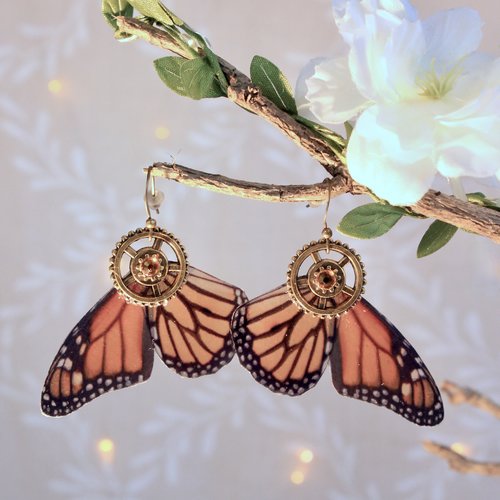 Boucles d'oreilles "papillon steampunk" rétro fantastique