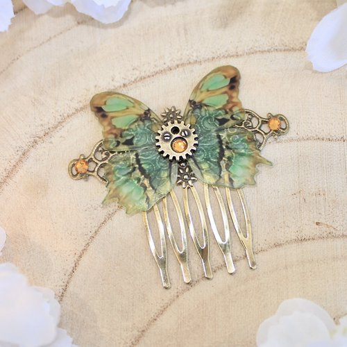 Petit peigne à cheveux décoratif " papillon steampunk-art nouveau" rétro fantaisie