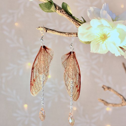 Boucles d'oreilles "ailes de fée dorées" féérique, fantastique, elfique, fantaisie