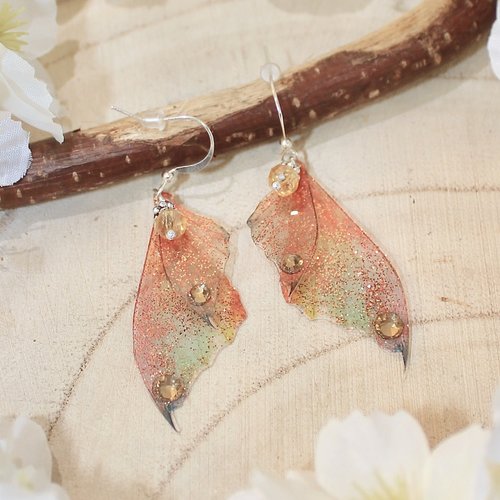 Boucles d'oreilles "ailes de fée orangées dégradées" féérique fantastique fantaisie