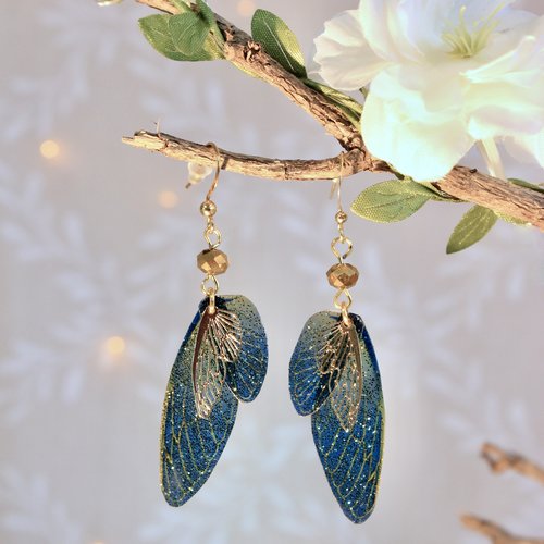 Boucles d'oreilles "ailes de fée nuit " féérique, fantastique, fantaisie,