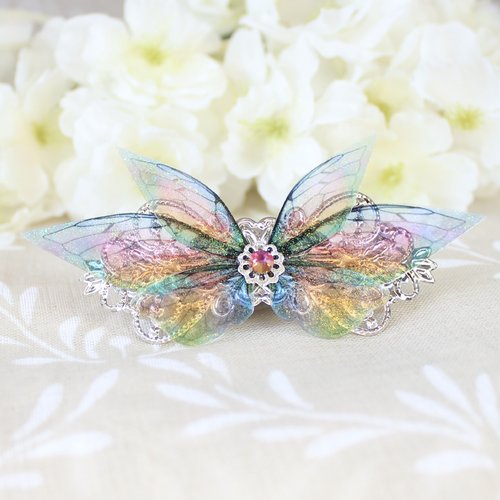 Barrette à cheveux "ailes de fée arc-en-ciel", féérique, fantastique