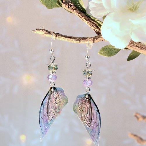 Boucles d'oreilles "fée arc-en-ciel" féérique, fantaisie