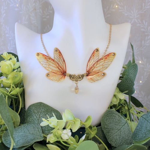 Collier ailes de fée dorées, féerique, fantastique, fantaisie