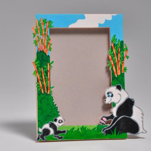 Cadre photo en bois "la famille panda" animaux, décoration, enfants