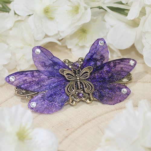 Barrete à cheveux "ailes de fée violette" papillon, féérique