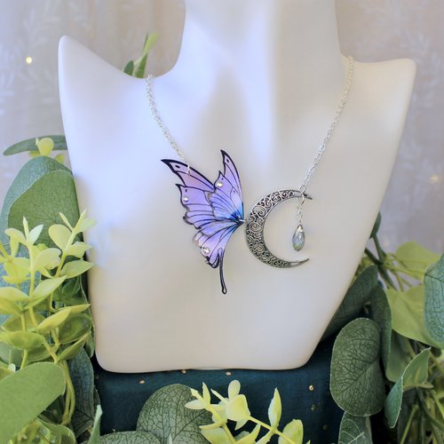 Collier fée de la lune violette, féerique, fantastique, fantaisie, art nouveau