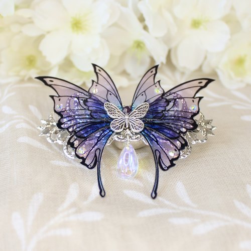 Barrette fée papillon dégradée violette et parme irisé, féerique, fantastique, fantaisie