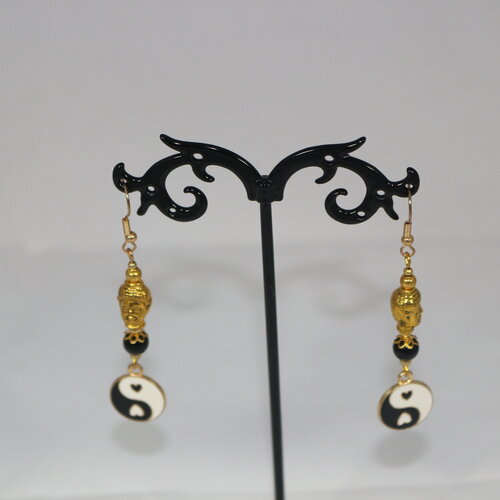 Boucles d'oreilles ying/yang tête de bouddha