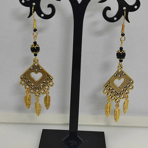 Boucles d'oreilles bohême attrape rêves coeur