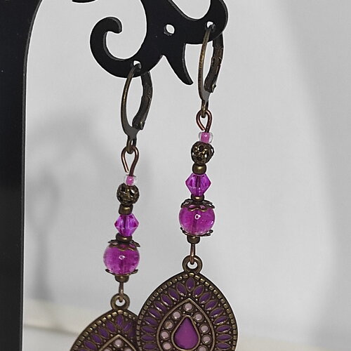 2 paires de boucles d'oreilles bohême gouttes multicolores antique bronze