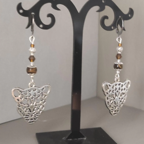 Boucles d'oreilles argentées "tête de panthère"