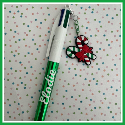 Stylo bic 4 couleurs personnalisable avec breloque de noel