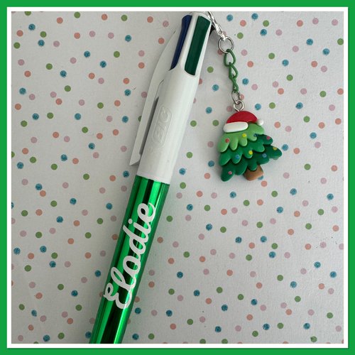 Stylo bic 4 couleurs personnalisable avec breloque de noel
