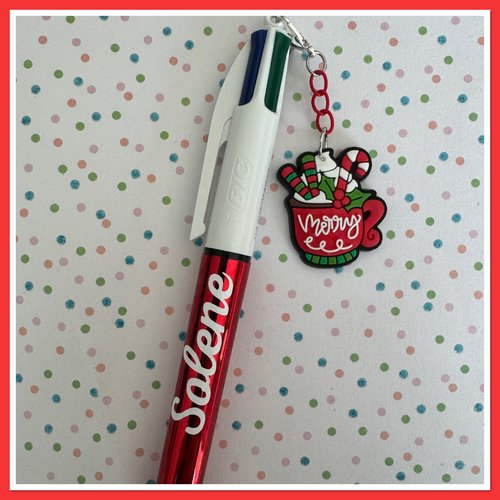 Stylo bic 4 couleurs personnalisable avec breloque de noel