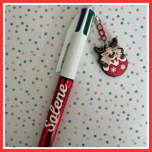 Stylo bic 4 couleurs personnalisable avec breloque de noel