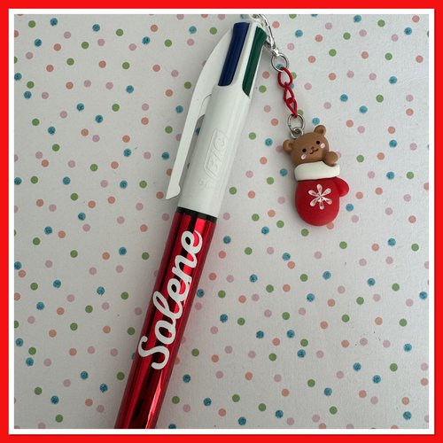 Stylo bic 4 couleurs personnalisable avec breloque de noel