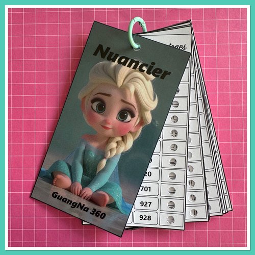 Nuancier pour feutres guangna 360 avec les numéros classés