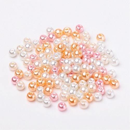 Lot 50 perles rondes en verre nacrees rose or blanc appret bijoux 6 mm neuf 