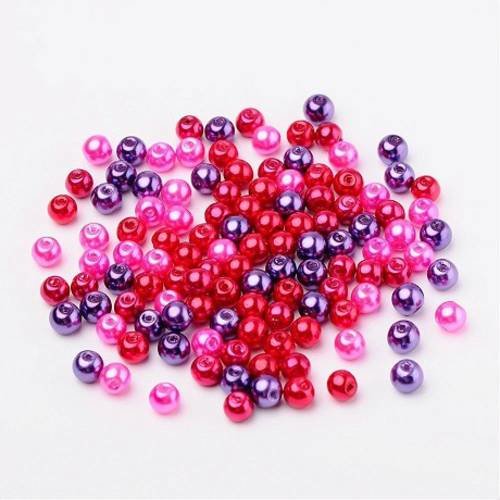Lot 50 perles rondes en verre nacrees fuschia rose mauve appret bijoux 6 mm neuf 
