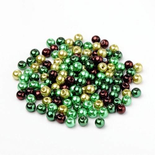 Lot 50 perles rondes en verre nacrees vert appret bijoux 6 mm neuf 