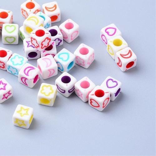 Lot 10 perles lettre au choix alphabet cube blanc/forme multicolore bijoux 6 mm de a -z -  neuf 