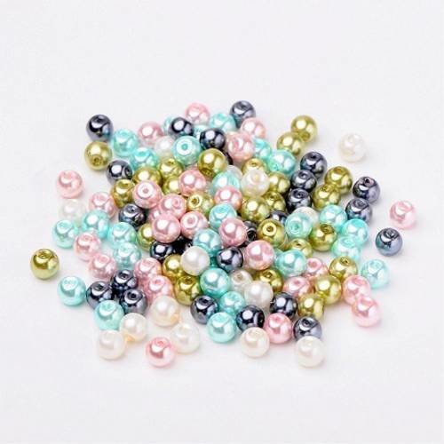 Lot 50 perles rondes en verre nacrees mixte pastel appret bijoux 6 mm neuf 